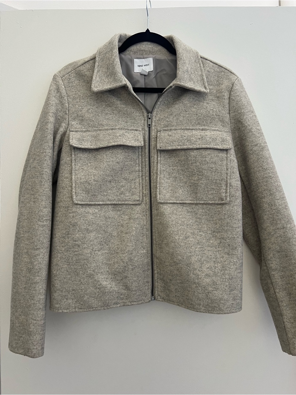Nine West Gray Wool Blend Zip Utility Jacket Size M